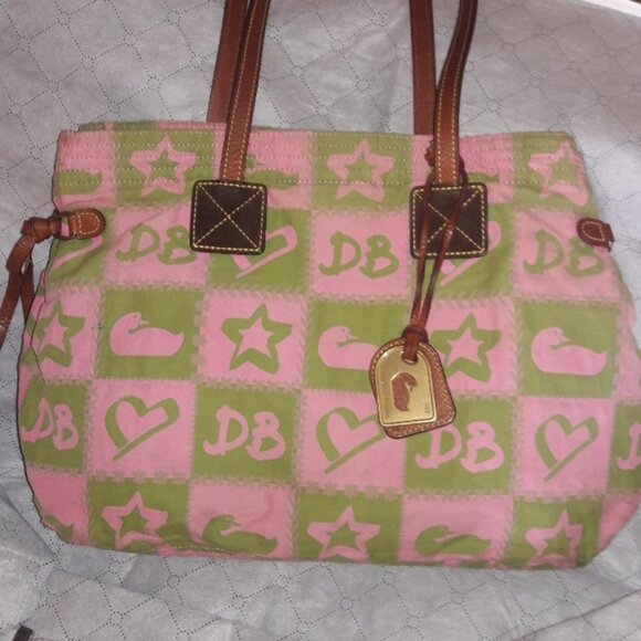 Dooney & Bourke Vintage Logo Pink and Green Ducks Hearts and Stars Tote Bag - Picture 3 of 10